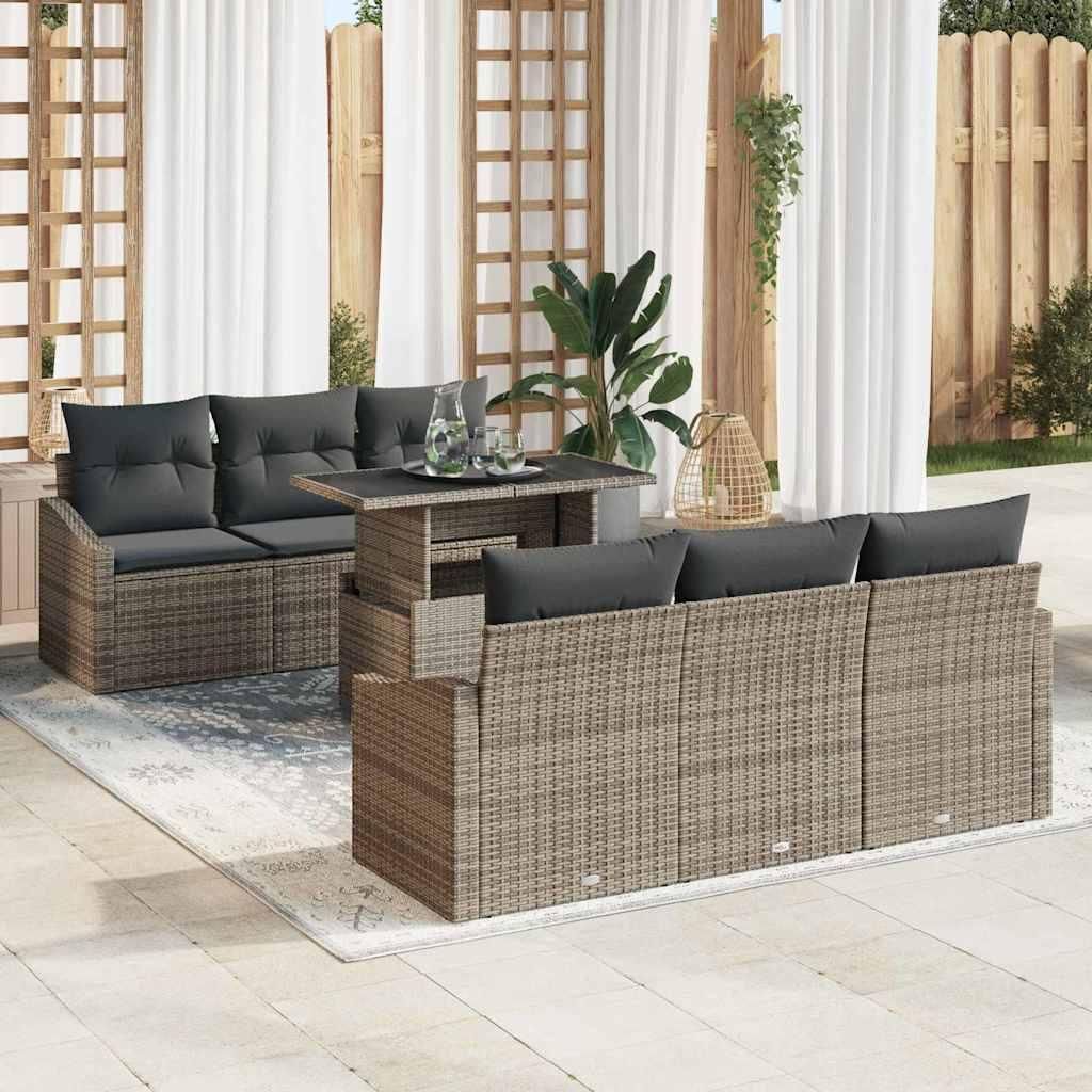 Maison Exclusive - Garten-Sofa-Set mit Speicher 7 pcs Grau Poly Rattan