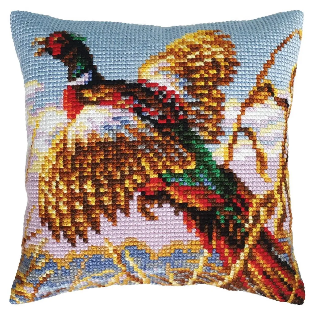 Kit coussin point de croix imprimé Faisan CDA 40x40cm pour broderie