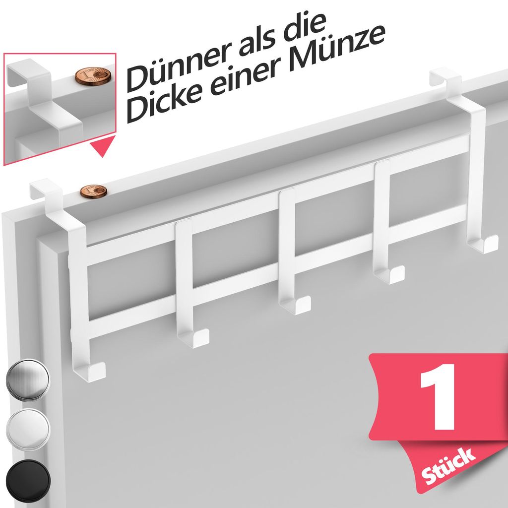 Lindenstein Türgarderobe zum Einhängen, Edelstahl, Weiß - Produktbild 