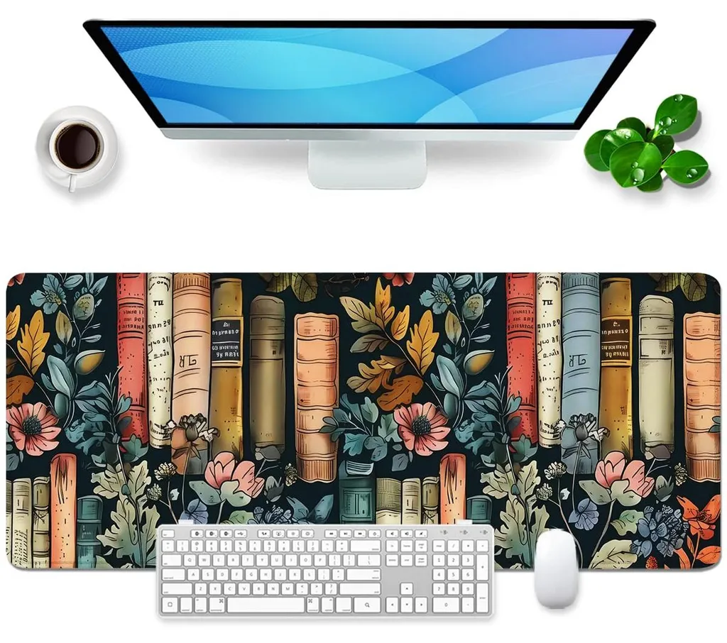 Grand tapis de souris gaming XL motif floral rétro de 80x30 cm