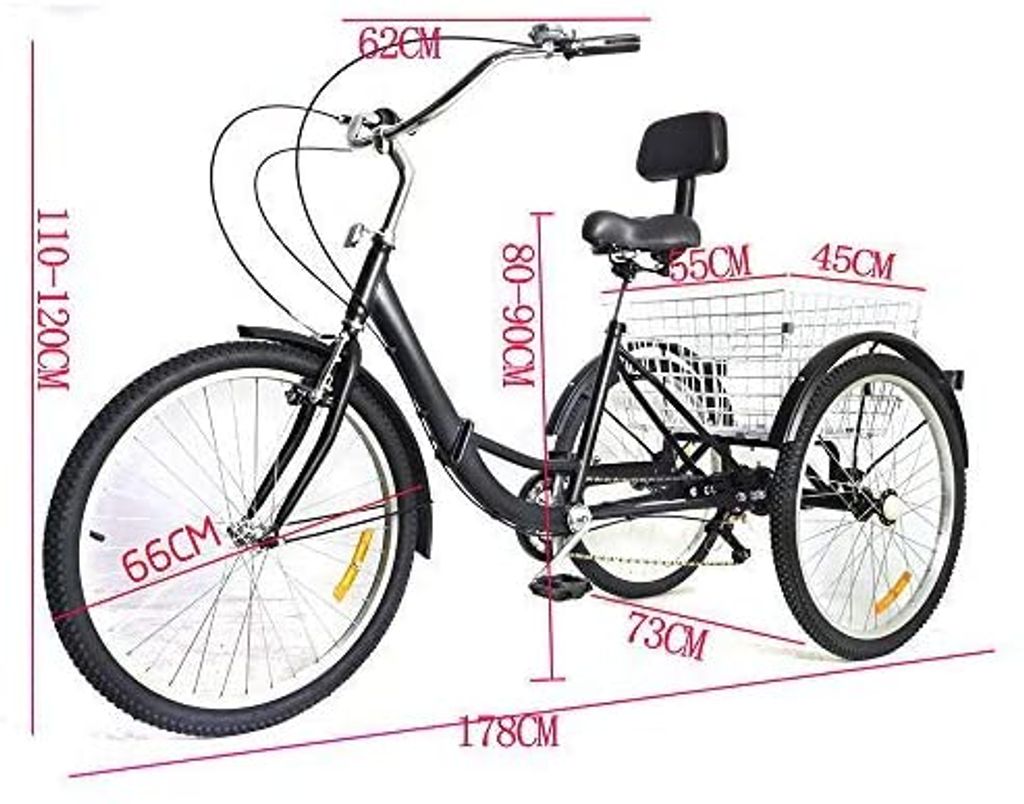 24 Zoll Dreirad Erwachsene Fahrrad 3 Räder Einkauffahrrad Tricycle Senioren 
