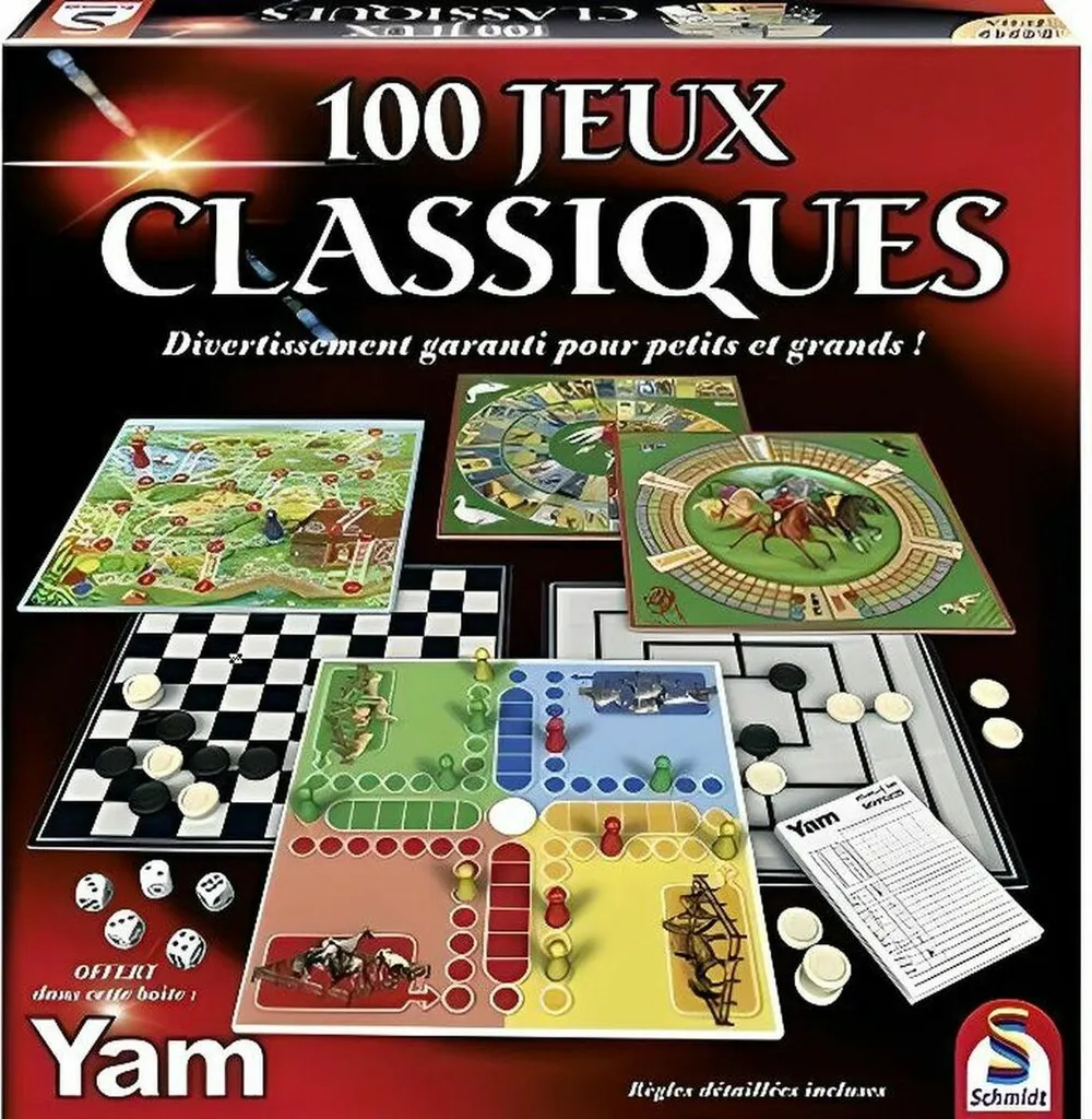 Jeu de société Schmidt 100 classiques avec plateaux robustes et pions