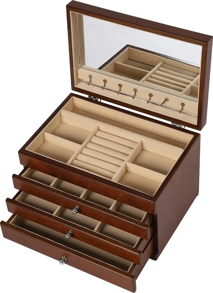Coffret à bijoux en bambou et MDF vernis inodore à 4 niveaux