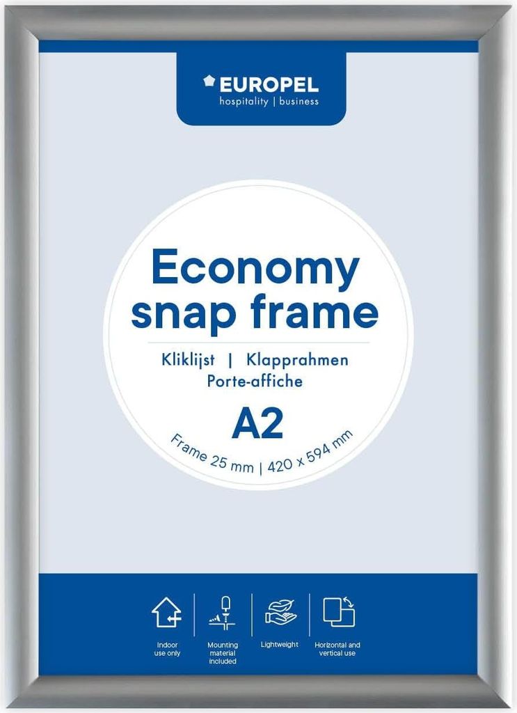EUROPEL Plakatrahmen ECONOMY DIN A2 25 mm silber eloxiert