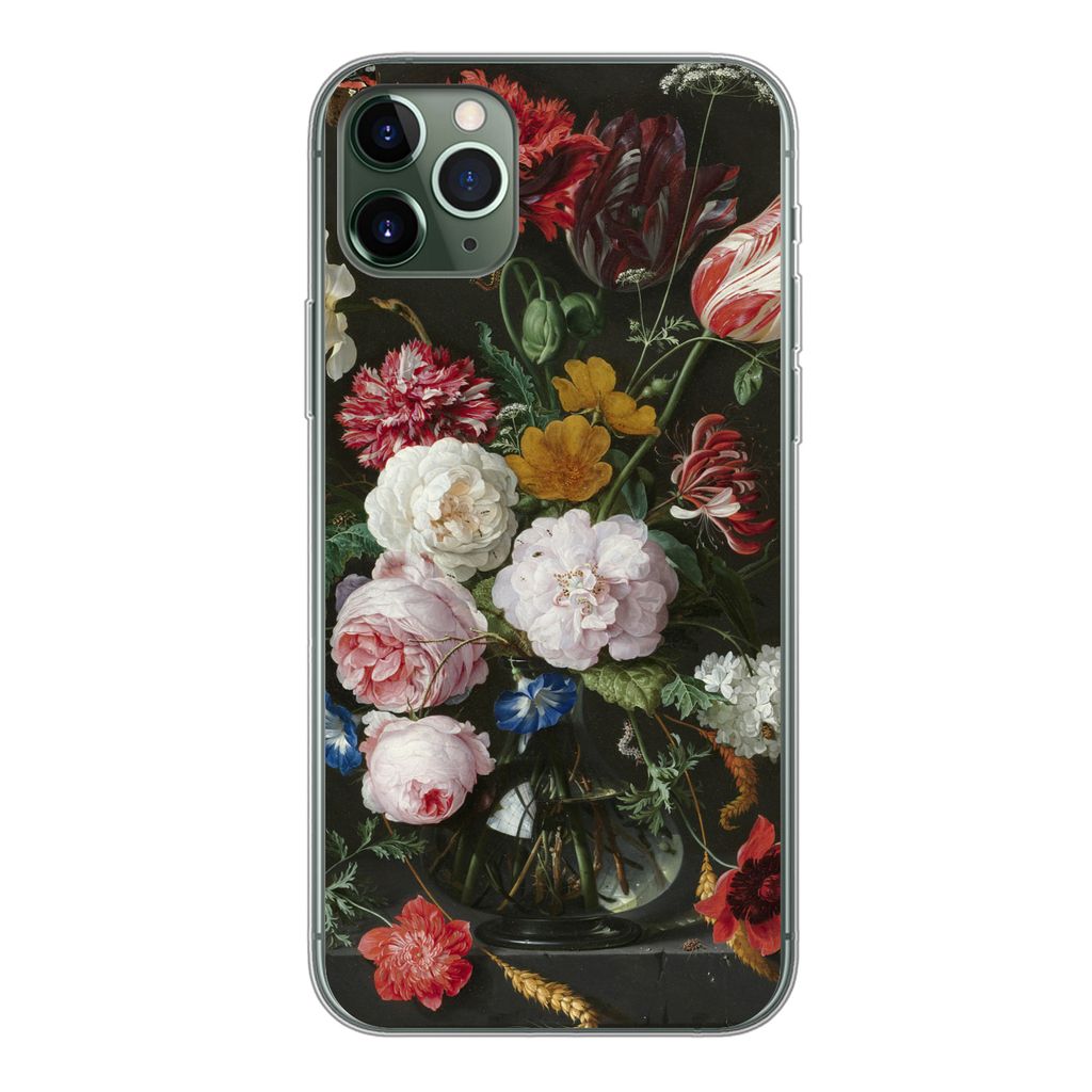 MuchoWow Handyhülle Schutzhülle Hülle für iPhone 11 Pro Max Stilleben mit Blumen in einer Glasvase - Gemälde von Jan Davidsz. de Heem Siliko...