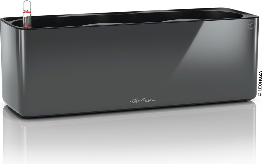 LECHUZA-Pflanzgefäß CUBE Premium Triple Anthrazit Highgloss | Pflanzgefäß mit Bewässerungssystem | Hochglanz-Oberfläche | 40 x 14 x 13,5 cm |...