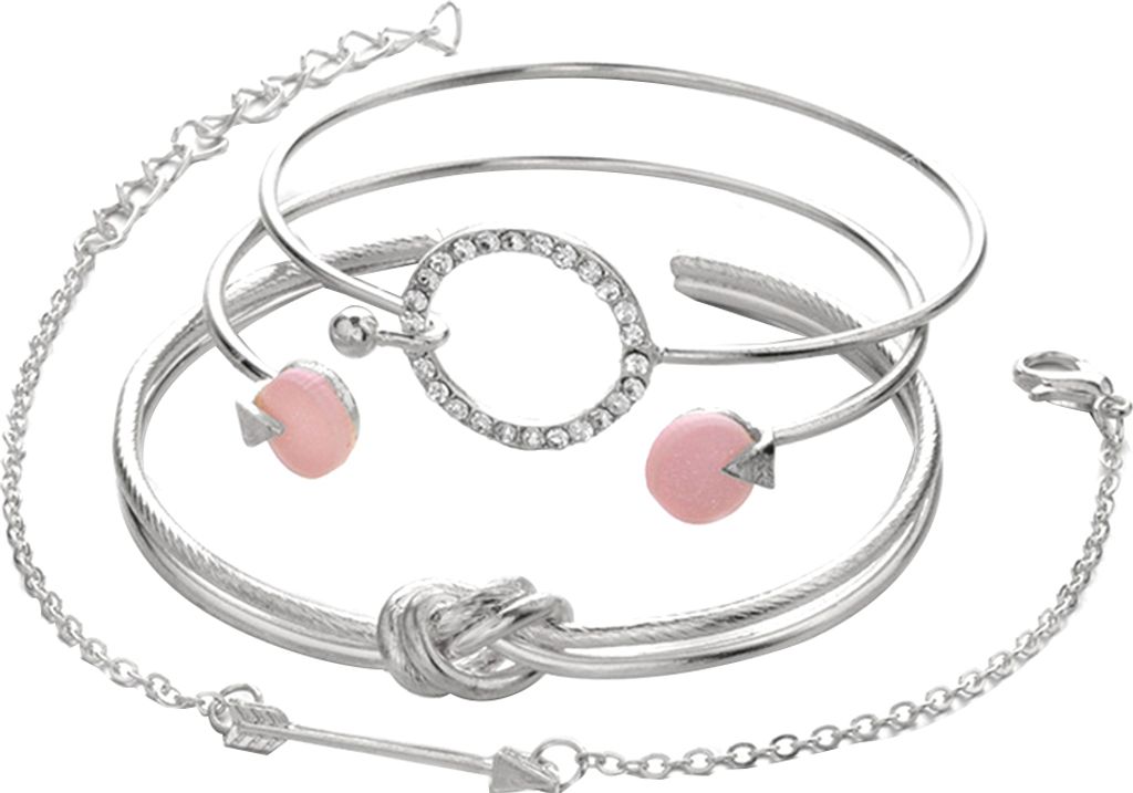 4 Teile/satz Frauen Knoten Pfeil Strass Intarsien Kreis Charm Armband Armreif Schmuck-Silber