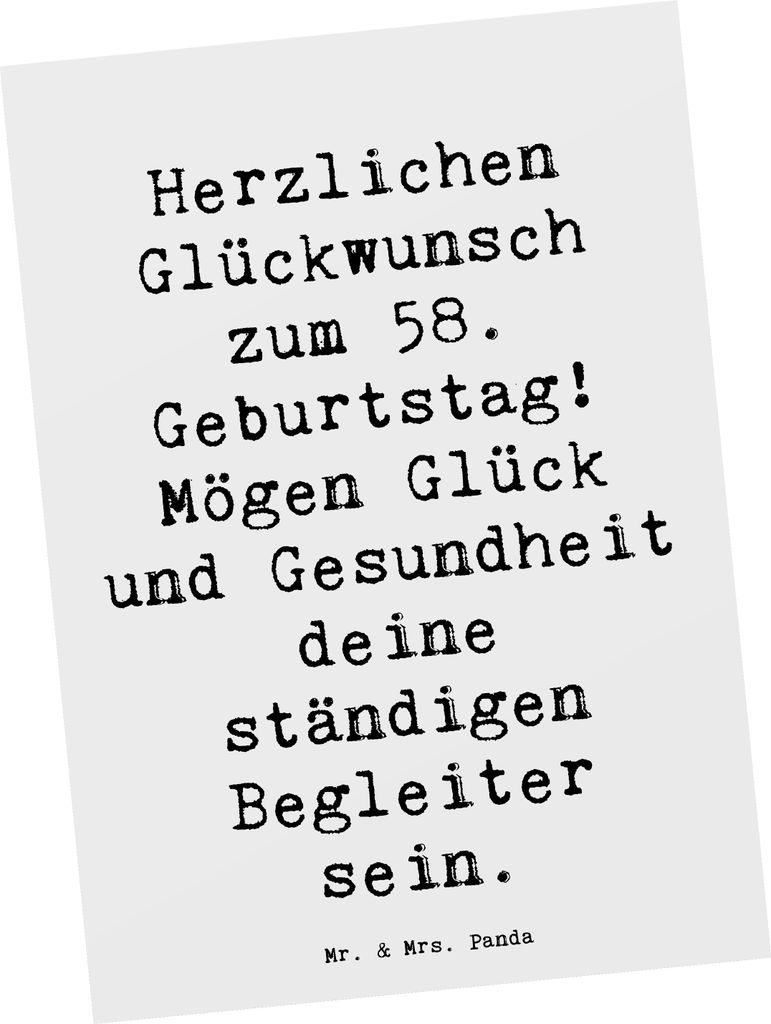 Mr. & Mrs. Panda Ansichtskarte Spruch 58. Geburtstag - Weiß - Geschenk, Feierlichkeiten, Postkarte, Alter, Herzlichen Glückwunsch zum, 58 Jahre, ...