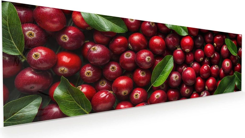 Glasbild 120x40cm in XXL für Wohnzimmer, Schlafzimmer Motiv Frische Preiselbeeren