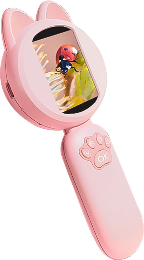 Handgehaltene digitale Lupe fuer Kinder, 2,0-Zoll-IPS-Bildschirm, 4-facher Digitalzoom, manueller Fokus, 16-MP-Foto, integrierter Speicher, Akku, L...