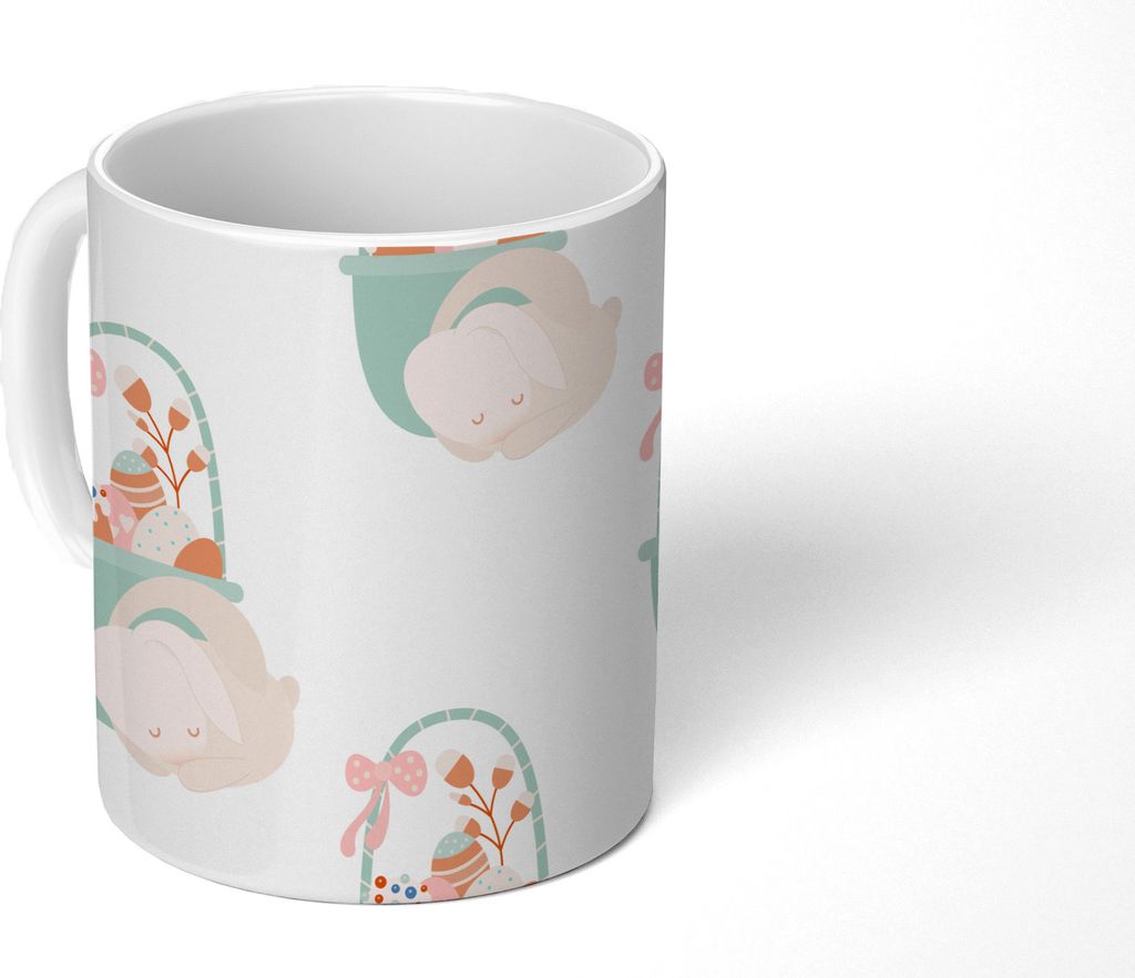 MuchoWow Tasse Kaffeetasse Kaffeebecher 350 ml Muster - Ostern - Osterkorb Teetasse - Fototasse - Becher - Keramikbecher - Teebecher - Kaffeetass...