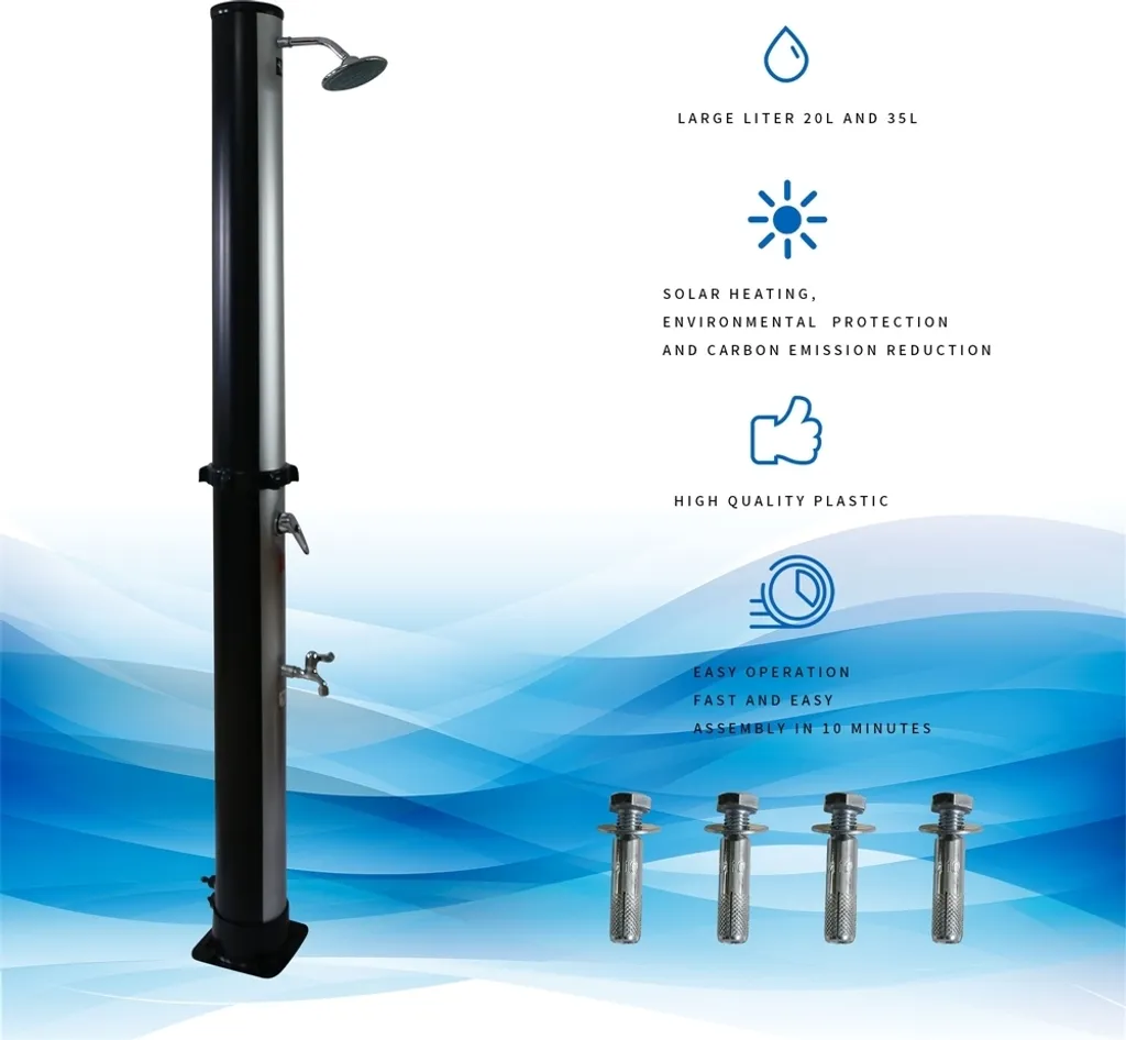Doccia Solare da Esterno 20L Argento Camping e Giardino con Soffione - 3