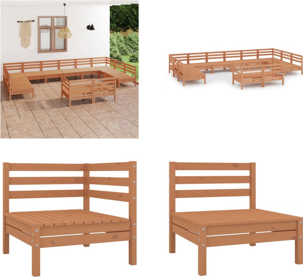 vidaXL 12 tlg. Garten Lounge Set Honigbraun Massivholz Kiefer - Gartenmöbel Set - Gartenmöbel Sets - Gartengarnitur - Gartengarnituren