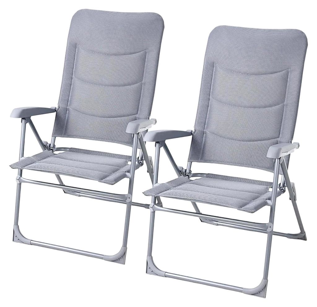 2er Klappstuhl für den Garten bis 150 kg, Aluminium Hochlehner 6-fach verstellbar, Faltstuhl mit Armlehnen, atmungsaktives Netzgewebe für Camping...