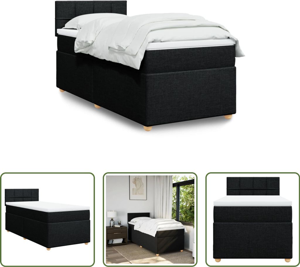 The Living Store Boxspringbett mit Matratze Schwarz Stoff