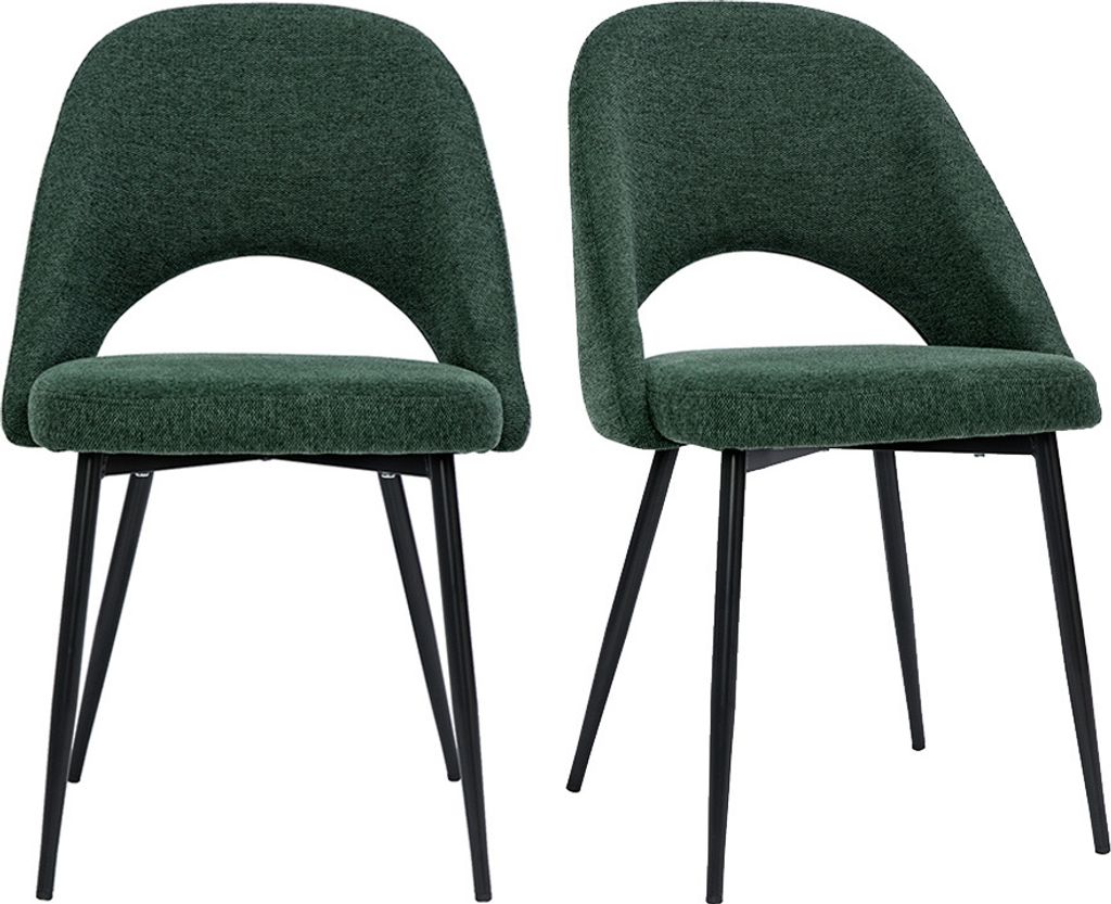 Miliboo - Vintage-Stühle aus Stoff mit strukturiertem Samteffekt in Grün und schwarze Metallfüße (2er-Set) COSETTE