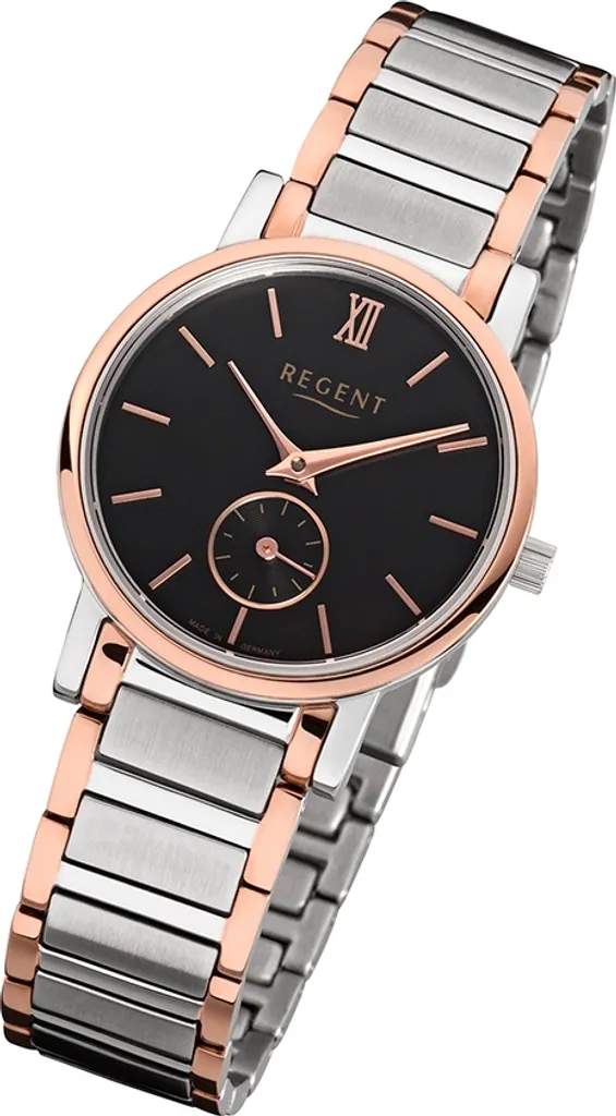 Montre à quartz Regent GM-1410 argentée et rose dorée, acier inoxydable
