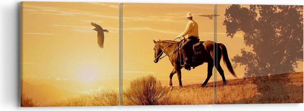 Bild auf Leinwand - Leinwandbild - Pferd Cowboy Bauernhof Reiten - 90x30cm - Wand Bild - Wanddeko - Leinwanddruck - Bilder - Kunstdruck - Wanddekor...