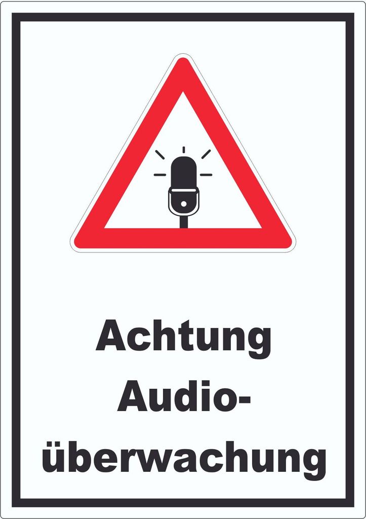 Achtung Audioüberwachung Aufkleber hochkant A6 (105x148mm)