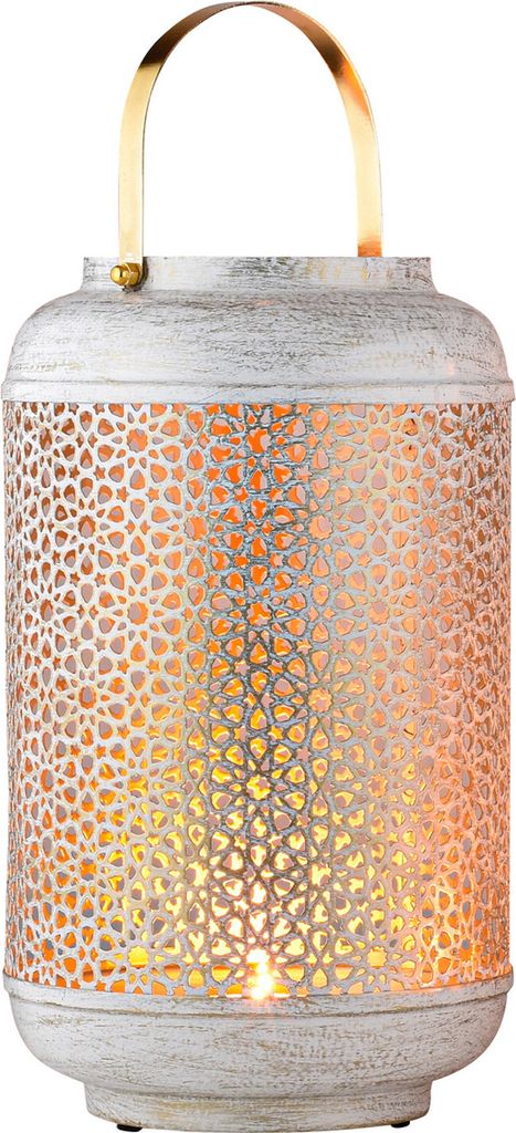 Marrakesch Boho Deko Windlicht Laterne 30cm rund aus Metall in weiß | Teelichthalter als Tischdeko Wohnzimmer Deko | Kerzenhalter Windlichter Anag...