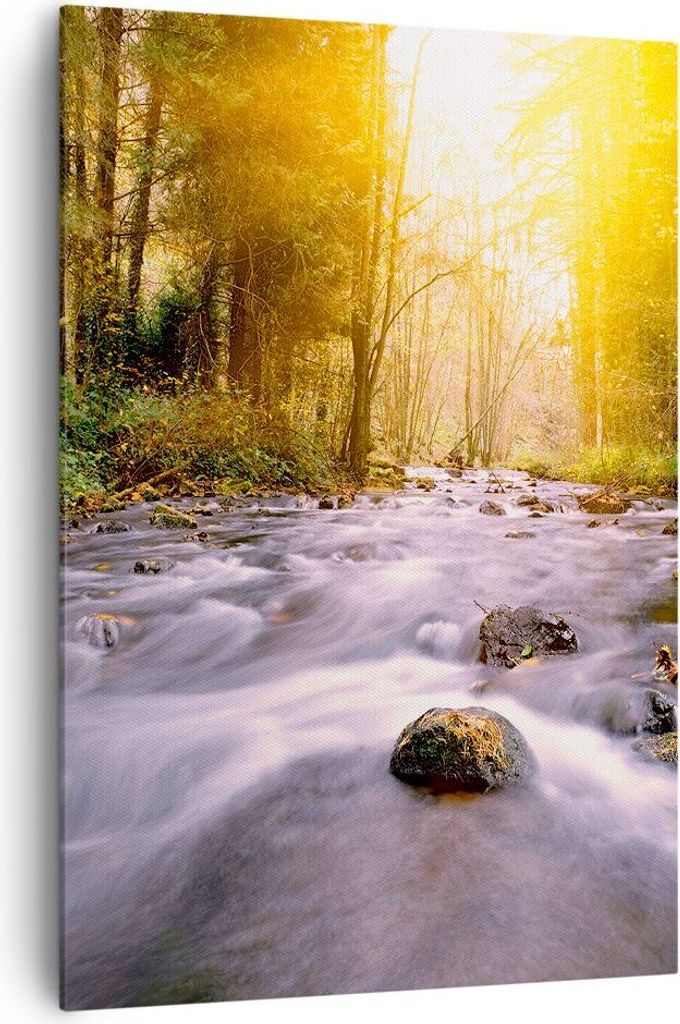 Bild auf Leinwand - Leinwandbild - Einteilig - Herbst Wald Berg Fluss - 70x100cm - Wand Bild - Wanddeko - Wandbilder - Leinwanddruck - Wanddekorati...