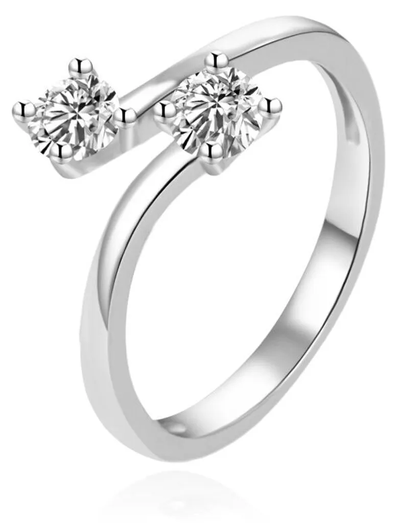 Bague ouverte en argent 925 et zirconium AGT-R12W42-52 - Taille 52 mm