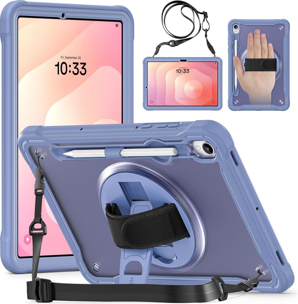 Hülle für Samsung Galaxy Tab S11 360 Grad Ring mit Handgriff & Schultergurt Lila