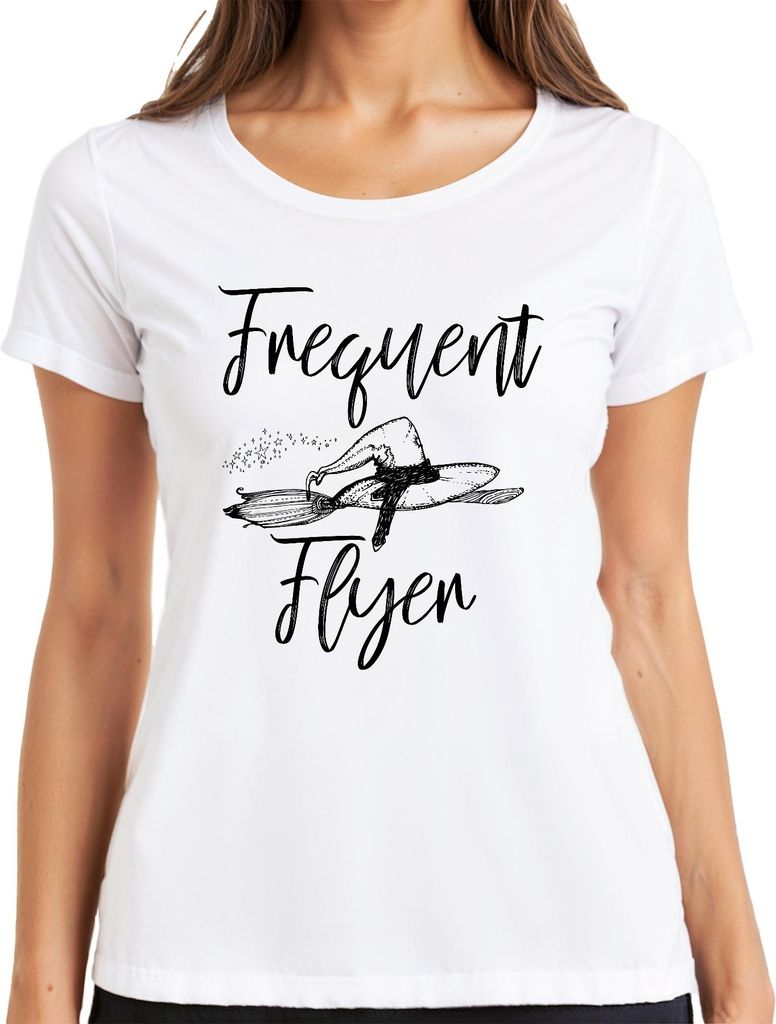 Frequent Flygen Hexe Hexenhut Hexenbesen Sternenstaub Magisch Damen T-Shirt, Weiß, M