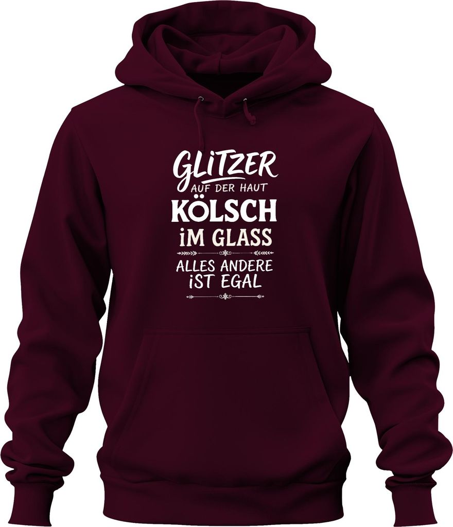 Kölsch Glitzer auf der Haut im Glas Lustig Köln Geschenk Uni Hoodie Kapuzenpullover, Burgundy, XL