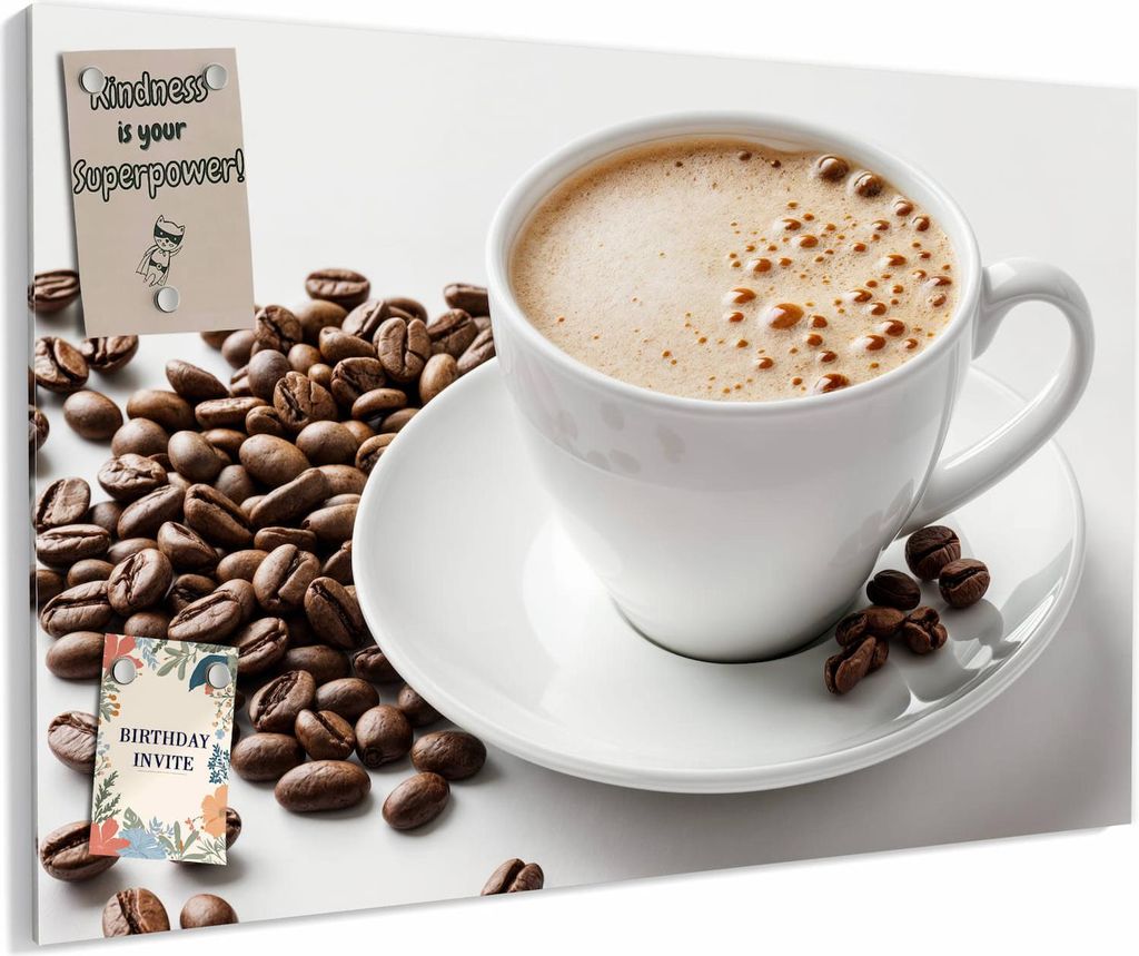 Magnettafel 90x60cm magnetisch & beschreibbar Metall-Board - Kaffeetasse und Bohnen