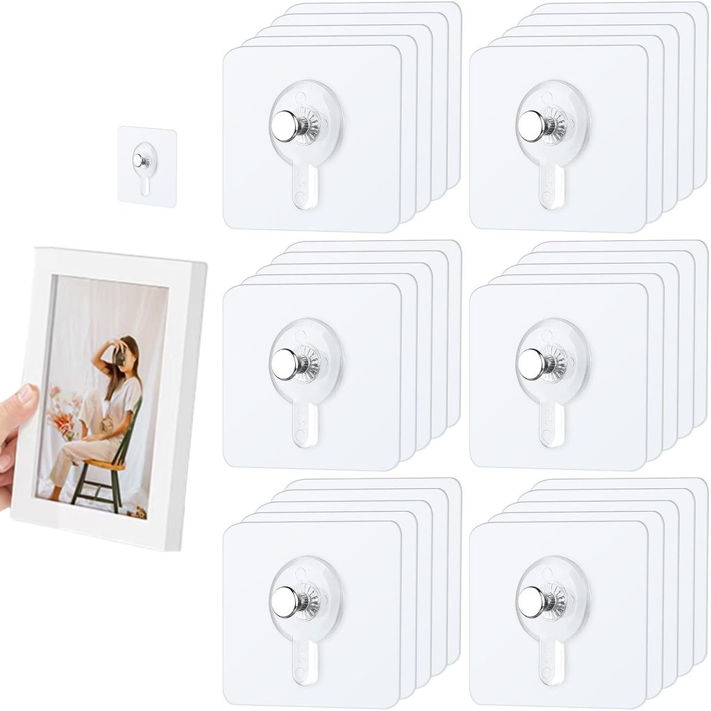 30 selbstklebende Aufhängehaken für Bilderrahmen, transparente Haken zum Aufhängen von Fotos ohne Bohren, selbstklebende Aufhängehaken für Fot...