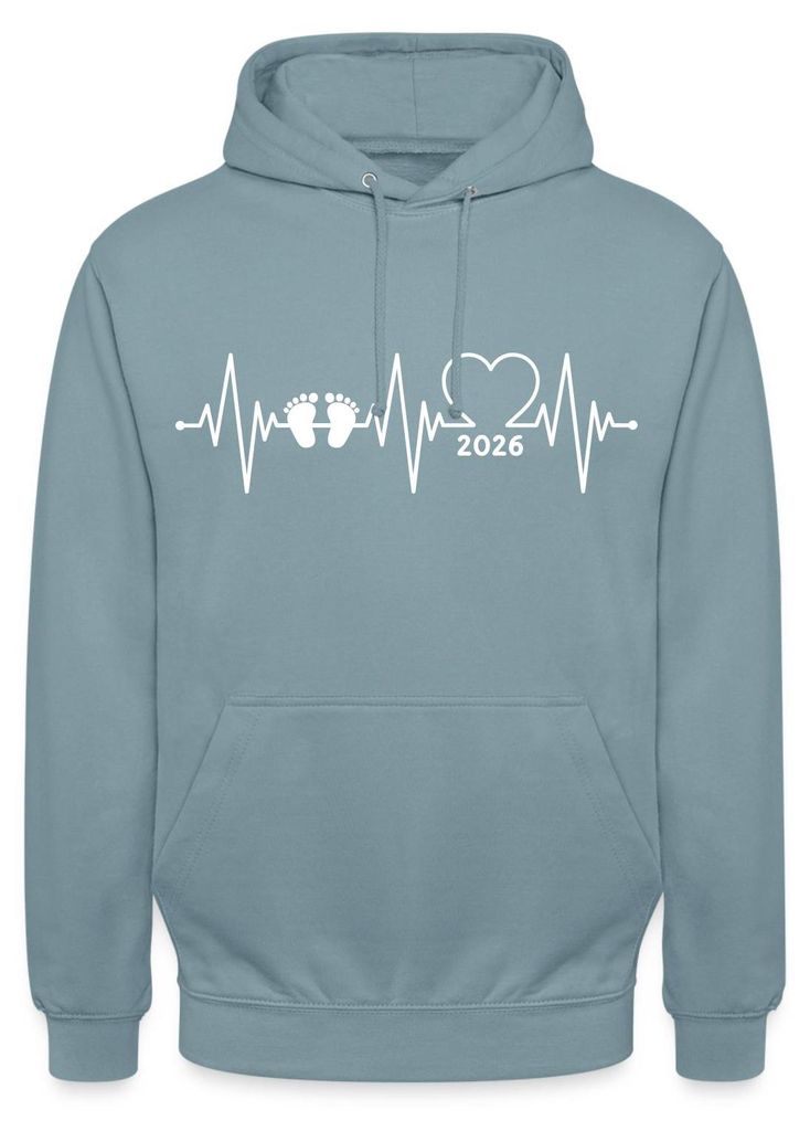 Spreadshirt Baby 2026 EKG Herzschlag Uni Hoodie, 3XL, Nebelblau