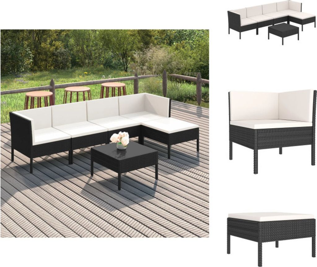 vidaXL 6-tlg. Garten-Lounge-Set mit Auflagen Poly Rattan Schwarz - Gartenmöbel-Sets