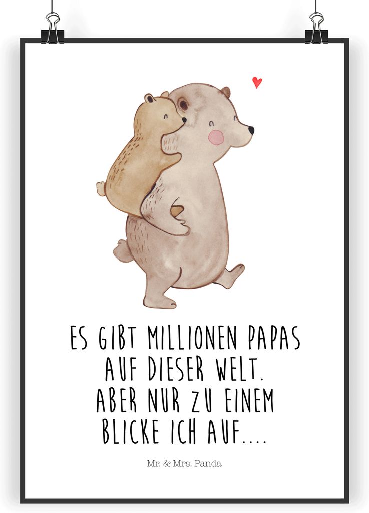 Mr. & Mrs. Panda Bild Papa Bär DIN A4 - Weiß - Geschenk, Vatertag, Kunstdruck, wanddeko, Muttertag, drucke, Wanddekoration, Geburtstag, Vater, Wa...