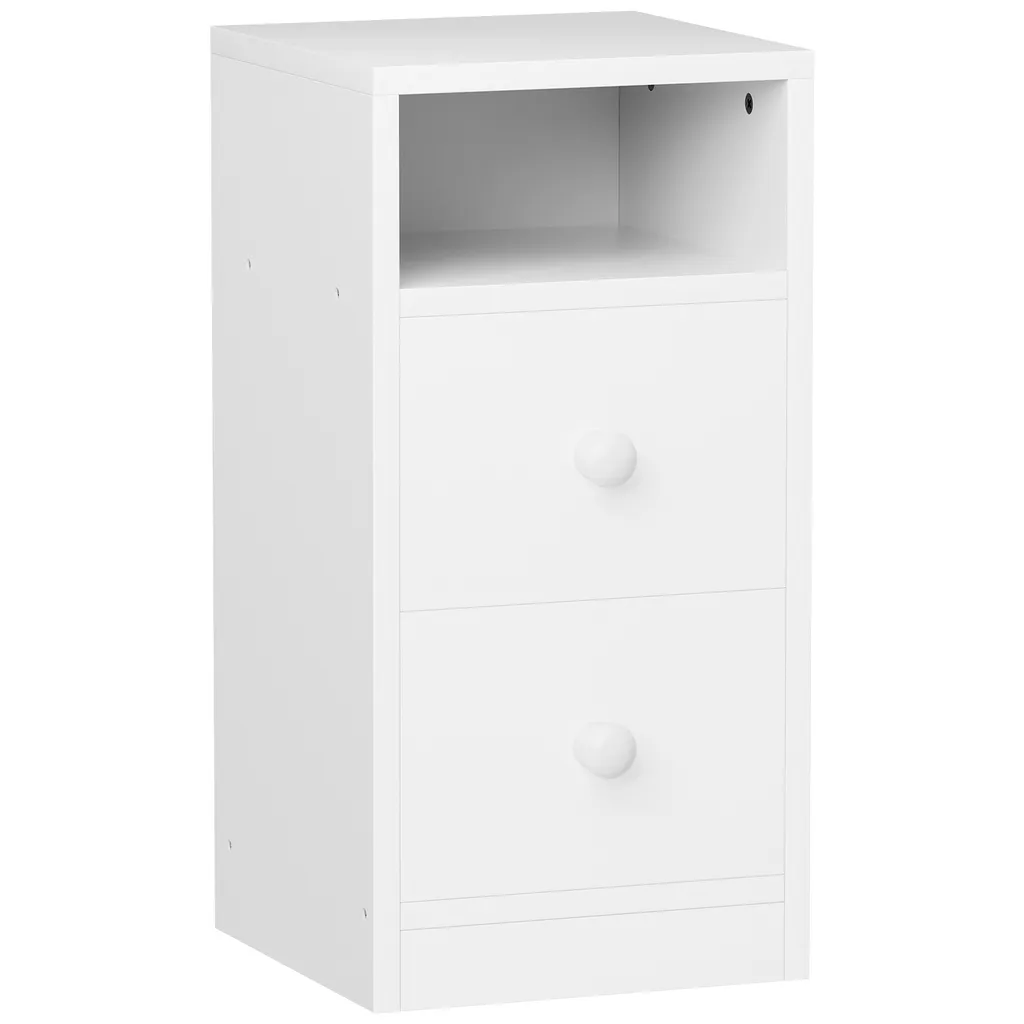 Petite table d'appoint blanche avec compartiment ouvert pour chambre