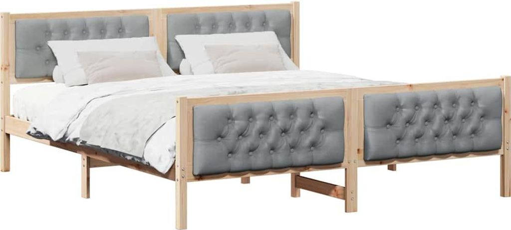 (Design 2026) Bettrahmen Hellgrau 180 x 200cm Massives Kiefernholz - HOMMIE 965815 - Klassische BettenJugendbett Tagesbett