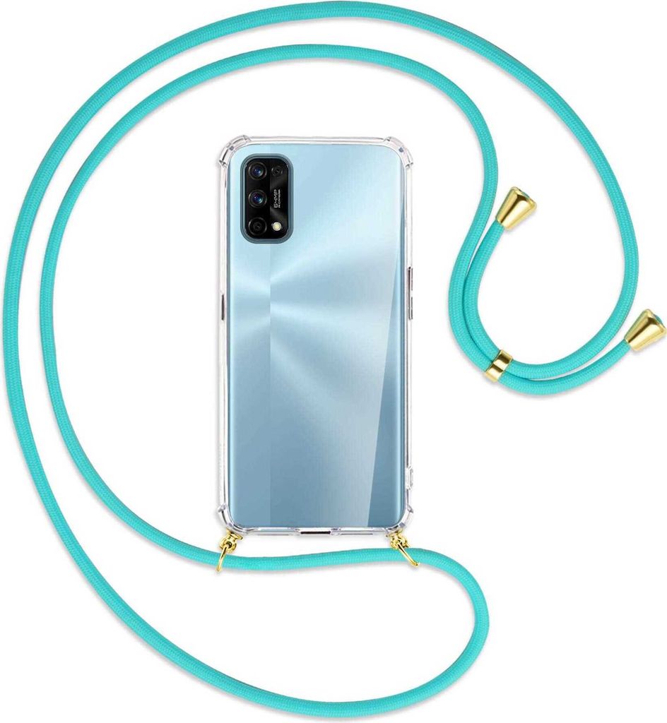 Handykette Backcover-Schutzhülle mit Band (Metall goldfarben) für Realme 7 Pro - türkis