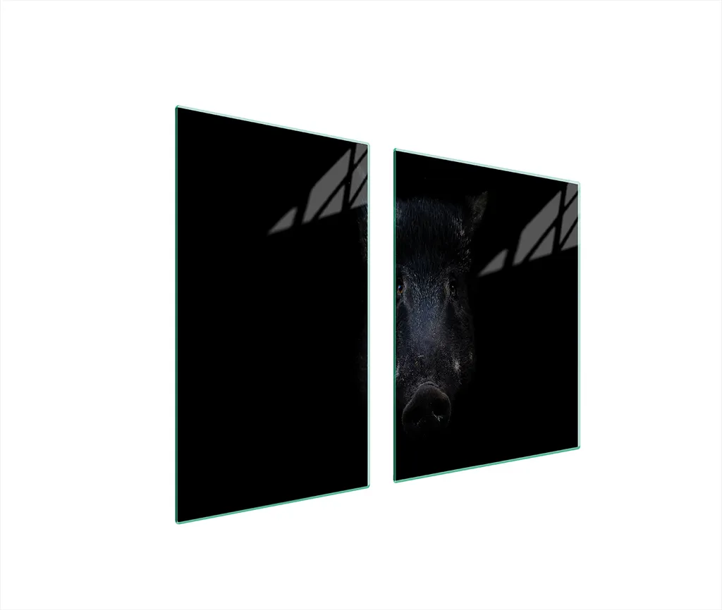 Offerta Set 2 Piastre Copri Piano Cottura Vetro 100x52 Cinghiale Nero