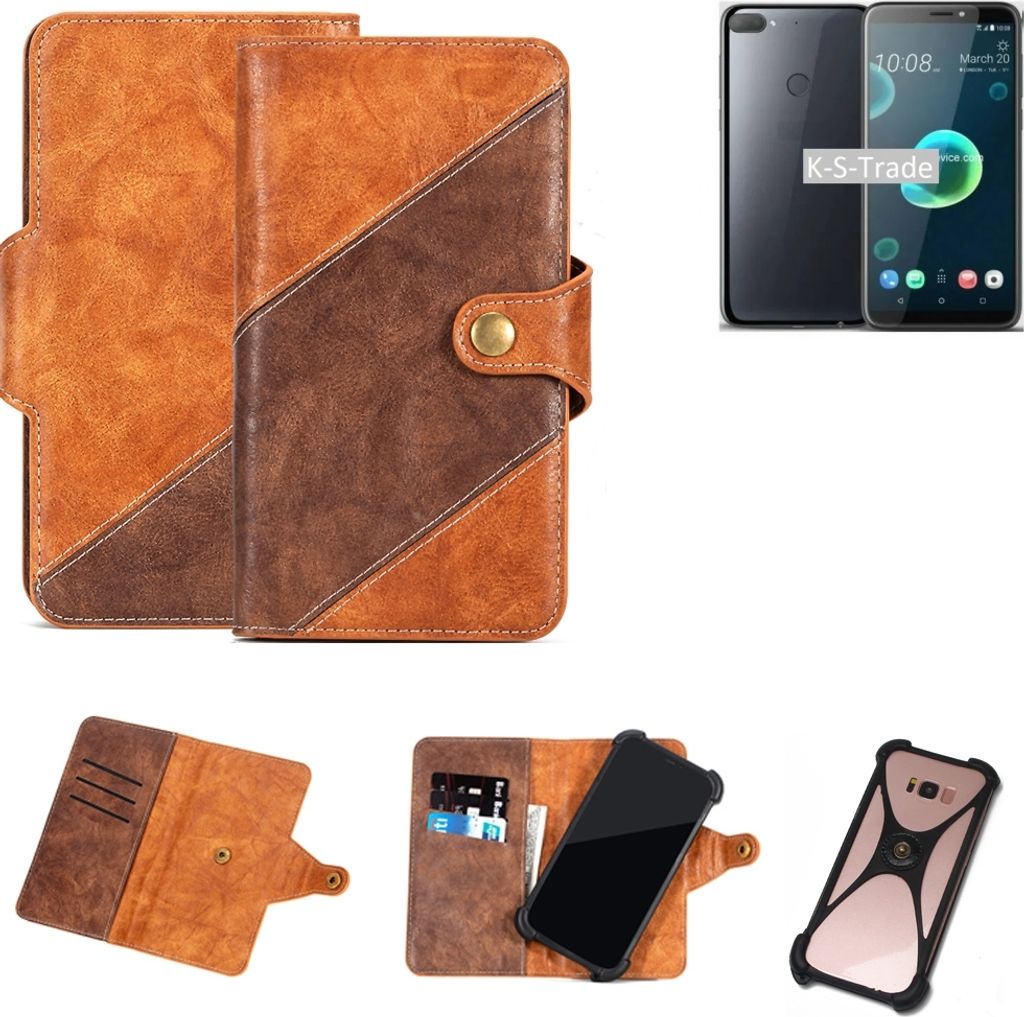 K-S-Trade Handy-Hülle Schutz-Hülle Bookstyle Case Wallet-Case kompatibel mit HTC Desire 12+ Handy Cover Bumper Kantenschutz Smartphone dunkelbraun