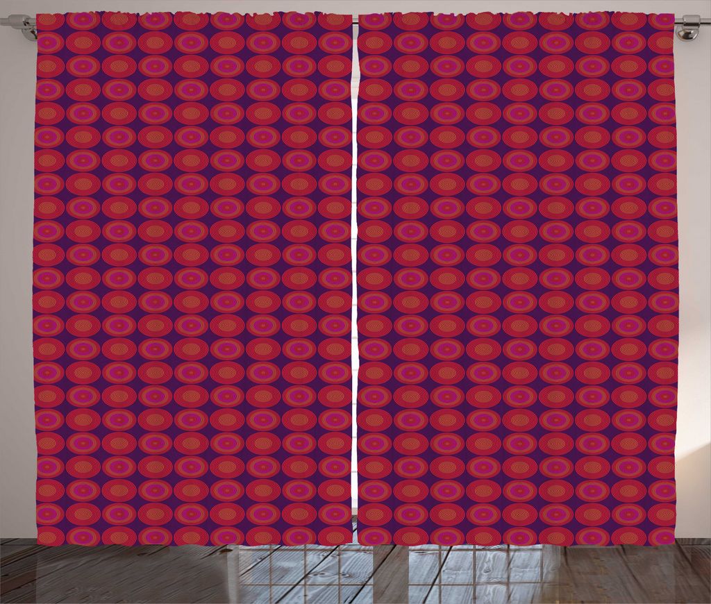 ABAKUHAUS Kreis-Muster Rustikaler Vorhang, intensive Windende, Wohnzimmer Universalband Gardinen mit Schlaufen und Haken, 280 x 225 cm, Plum Vermil...