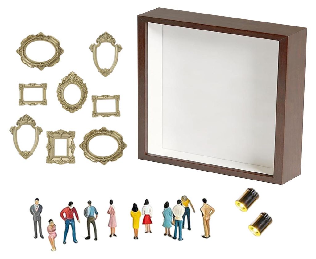 DIY-Mini-Museumsbox mit kleinen goldenen Rahmen, Figuren, Lampen, Fotorahmen, Schattenbox, Familienerinnerungsvitrine, Heimdekoration