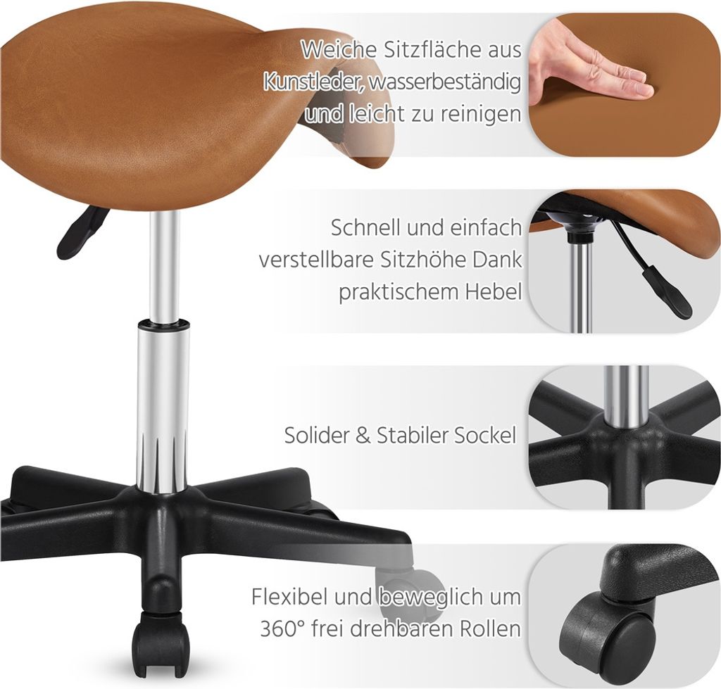 Yaheetech Sattelhocker Rollhocker Arbeitshocker Drehhocker Produktbild 5