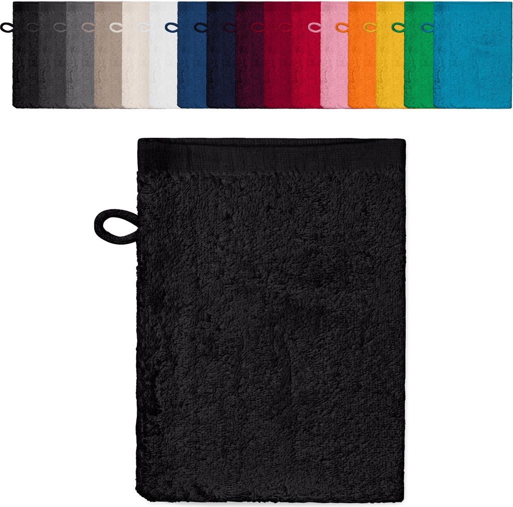 10er PACK Waschhandschuhe 15x21 cm Waschlappen 100% Baumwolle, Farbe: Schwarz
