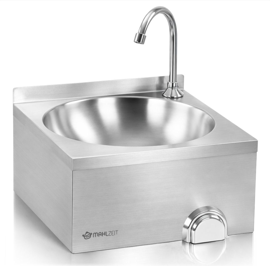 Mahlzeit Edelstahl Handwaschbecken mit Kniebetätigung, Gastro Waschbecken zur Wandmontage