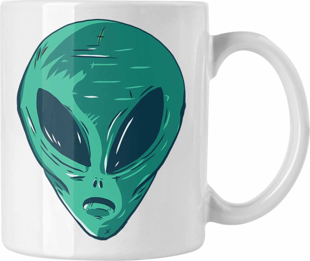 Trendation - Alien Tasse Geschenk Außerirdische Geschenkidee Grafik UFO Tasse (Weiß)