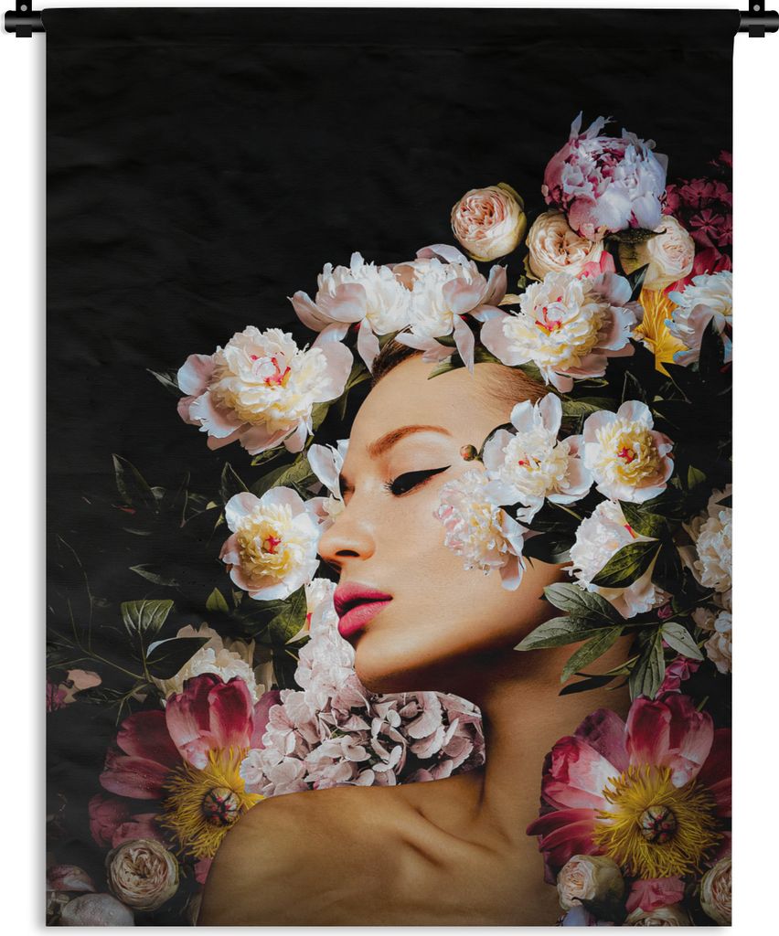 MuchoWow Wandteppich Wandbehang Frauen - Blumen - Rosen - Porträt 150x200 cm Tapisserie Dekoration Wandtuch - Wandaufhängung - Moderner