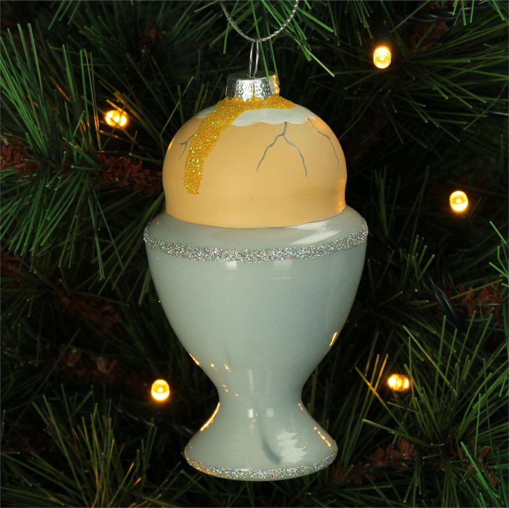 Christbaumschmuck Glas 11,2cm Frühstücksei Figur Hellblau / Orange