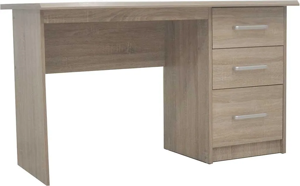 Bureau Mateo 121x60x75cm Chêne Naturel avec 3 Tiroirs de Rangement