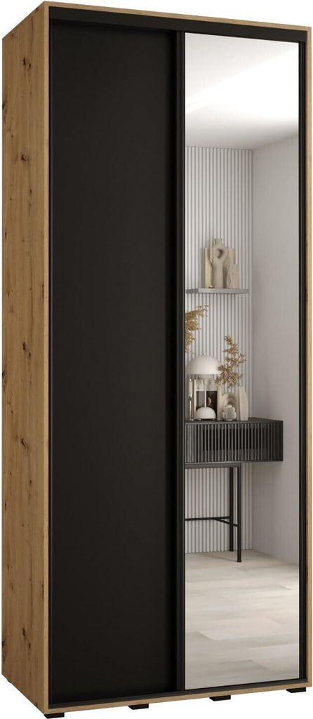 MEBLE KRYSPOL Cannes 3 Schrank mit 2 Schiebetüren - 205,2x100x45 cm - Artisan Schwarz Schwarz