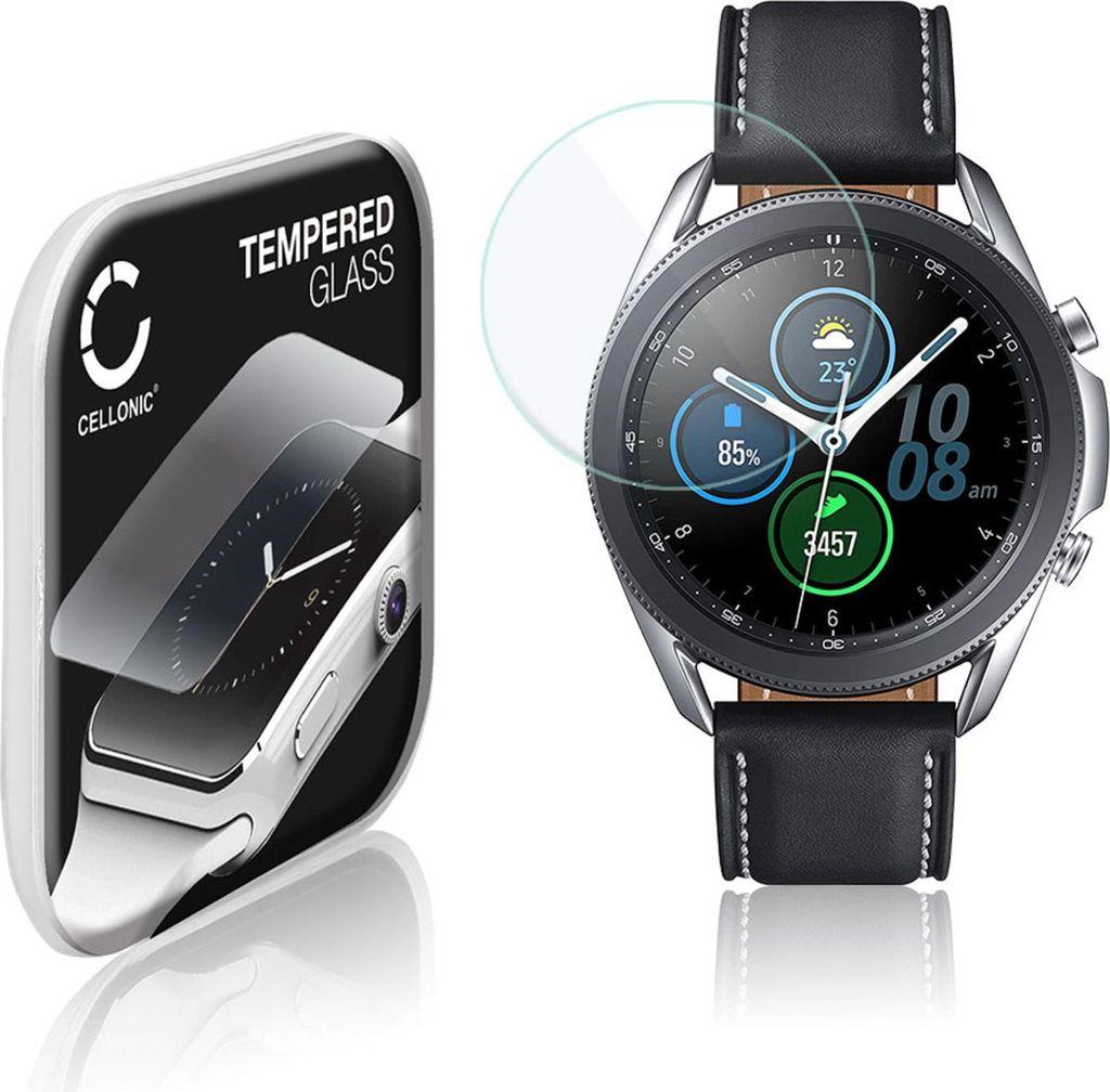 CELLONIC 9H Display Schutzglas für Samsung Galaxy Watch 3 - 45mm (SM-R840) Smartwatch, 3D Full Cover Full Glue Screen Protector Glass, Fitness Tra...